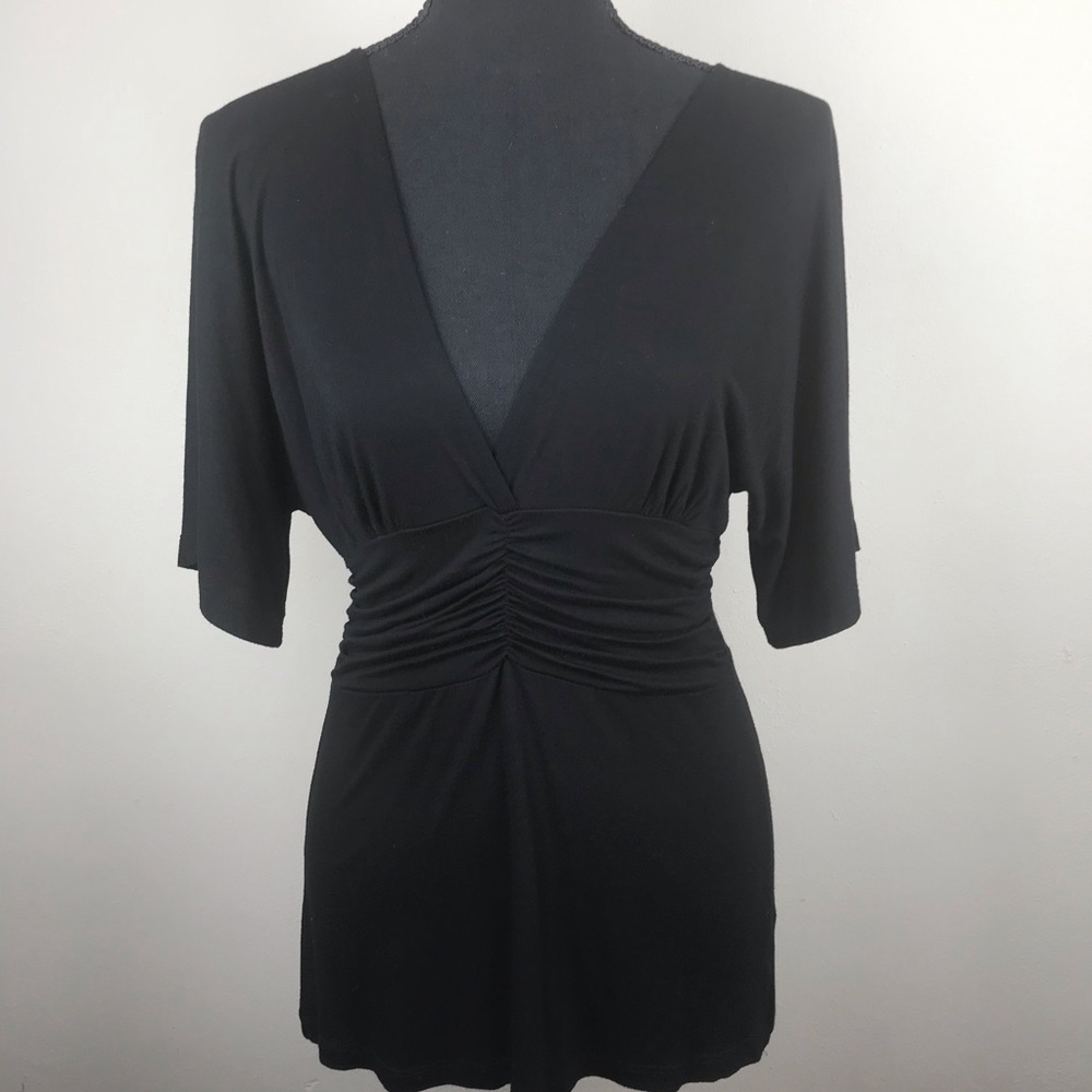 R Jean Blouse Deep V Cinched Waist Blouse M